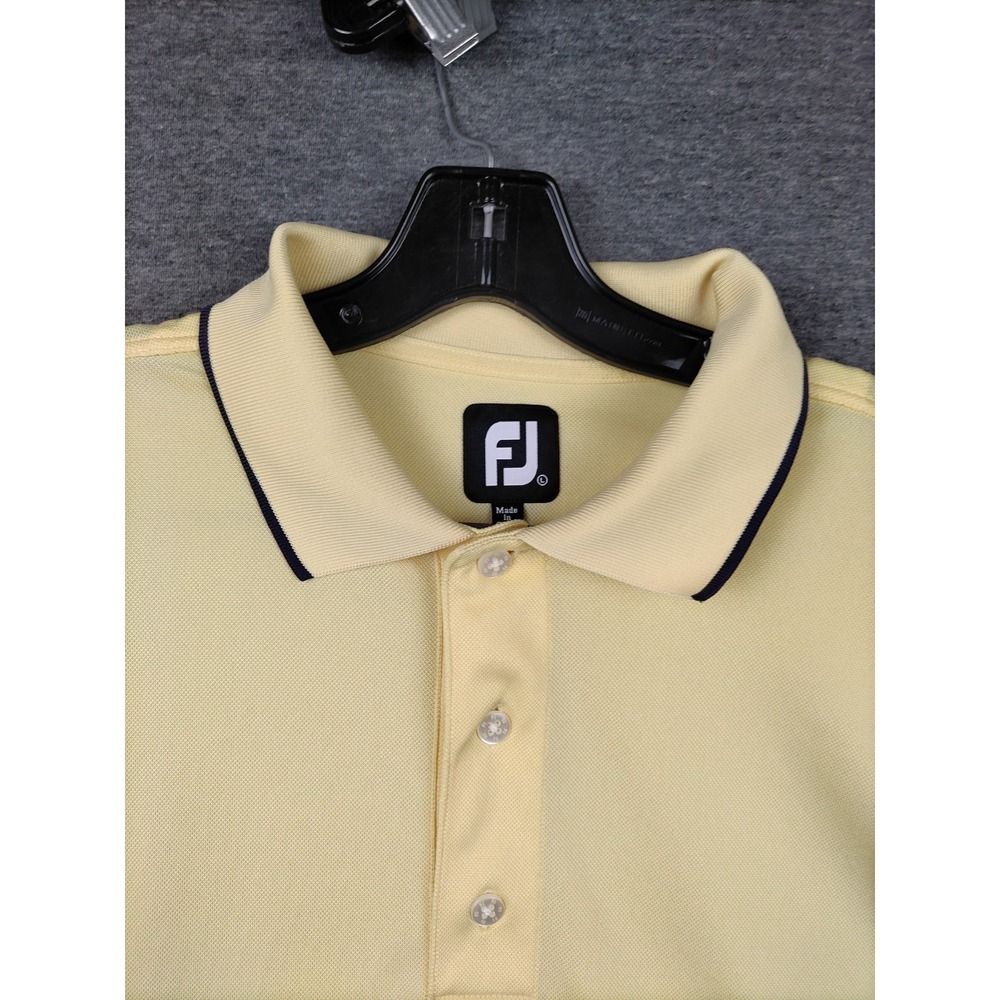 FJ Mens‎ Shirt L Yellow Knit Polo Golf Preppy Tri Mountain Golf Course Resort
